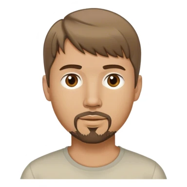  white male, short medium brown colored hair with bangs and goatee,  sticker