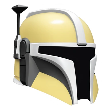 Light yellow and white colored Mandalorian helmet with antenna sticker