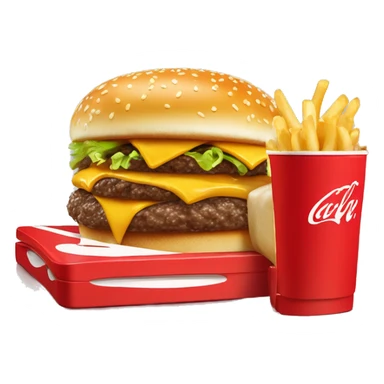 2 cheeseburgers fries and a coke on a red tablet mc donalds sticker