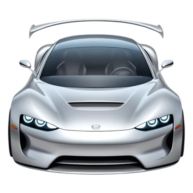 A low-profile futuristic car emoji made of polished silver chrome, wide body stance, smooth aerodynamic shape, glossy metallic surface, soft reflections, luxury swag aesthetic, minimal details, iOS emoji style, centered on clean white background, studio lighting sticker