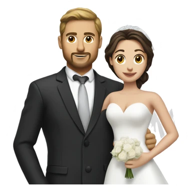 Brunette man with facial hair in a suit holding a brunette woman in a white wedding dress sticker