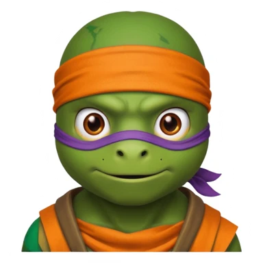 Donatello from Teenage Mutant Ninja Turtles, emoji style, head only, cute minimalistic style, with an orange bandana sticker