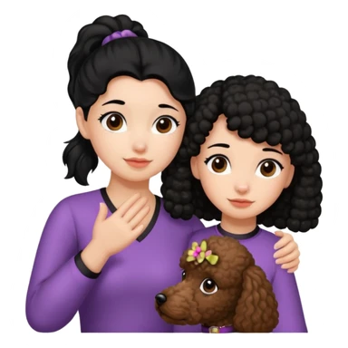 Ponytail black hair girl with brown Poodle say goodbye  sticker