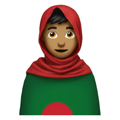 Bangladesh flag behind, a 20 year young boy in front , red cloth covering his face sticker