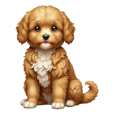 cinematic-[cavoodle dog]-realistic-full-body-sitting-emoji,-tail-resting-loosely-beside-its-paws,-head-tilted-dramatically,-curly-[solid golden]-fur,-simplified-yet-realistic-focused-features,-highly-detailed,-glowing-with-an-almost-sarcastic-glow sticker