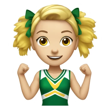 White girl Cheerleader cheering with green and yellow uniform and poms sticker