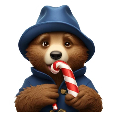 Paddington licking a candy cane sticker