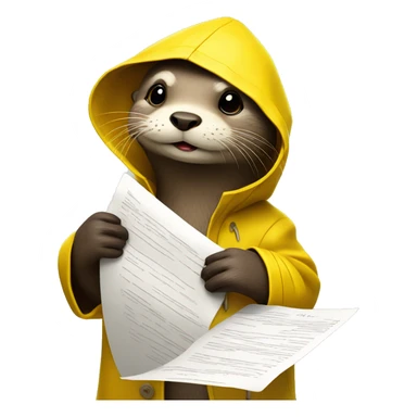 Otter in a yellow raincoat holding a letter￼ sticker
