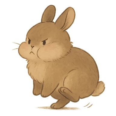 mocha bunny puffing cheeks, stamping foot, soft Ghibli style sticker