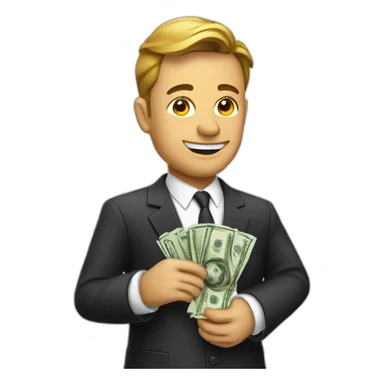 suited man holding money sticker