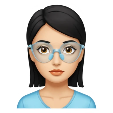 make an emoticon of a woman that has gel-like under eye patches of skincare of transparent color and make the woman slightly indian with only skintone and hair and no other such element and make the patches slightly bigger while keeping them transparent sticker
