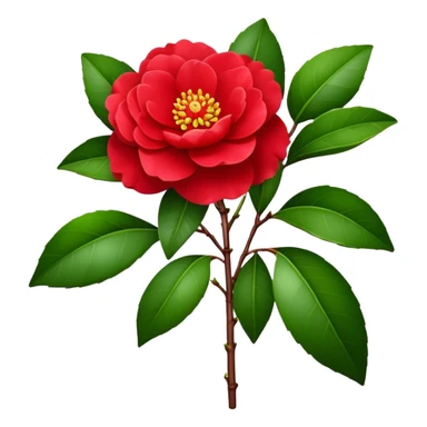 bouquet Red Camellia, luxuriant, stem, leaf, bud sticker