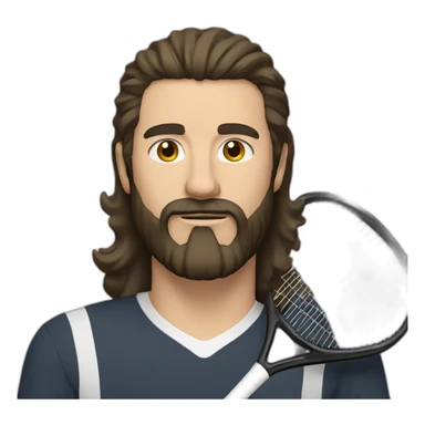 Brunette beard and mustache low hair holding racket sticker