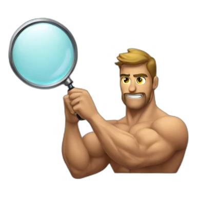 muscular man with see through magnifying glass sticker