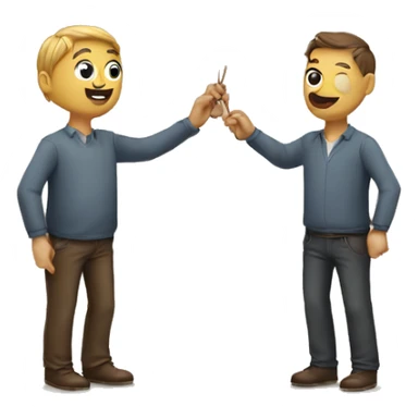 a man leads another man by a string, like a pet, but the string is tied to his nose sticker