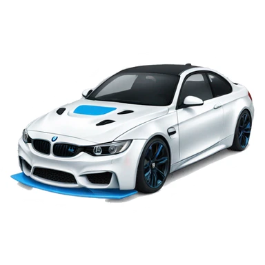 mineral white m3 with black wheels and blue calipers sticker