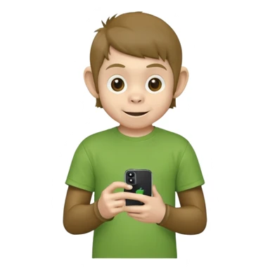 Un singe qui est habillé comme un garçon et qui a un iPhone 12 mini et qui a un t-shirt vert  sticker