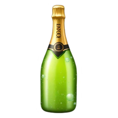 big champagne bottle with bubbles around sticker