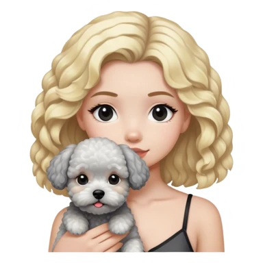 Blonde girl with white and black and grey poochon sticker