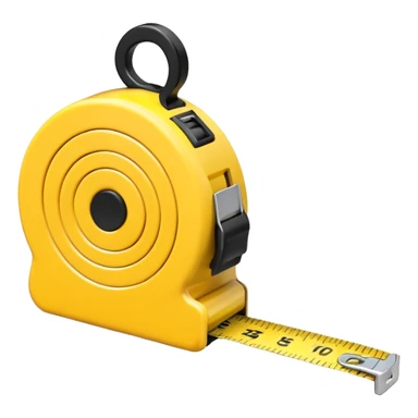 A 3D emoji-style yellow measuring tape, rolled in a spiral with black markings, realistic light and shadow, minimalistic background, vector-like clean design. sticker