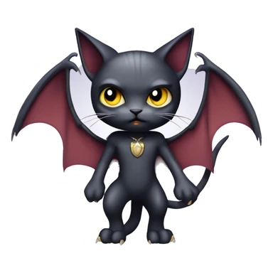 Cute edgy cool kawaii vampiric dark cat-vernid-Fakémon-Digimon with bat-wings as ears full body sticker