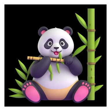 panda eating bamboo in forrest, close up pose sticker