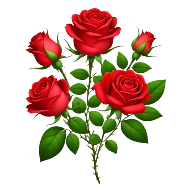 bouquet Bright Red Tea Rose, luxuriant, leaf, bud sticker