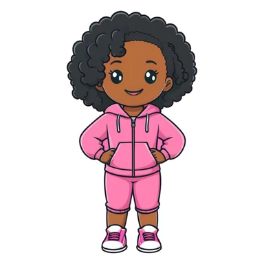 black girl with curly hair wearing pink sticker