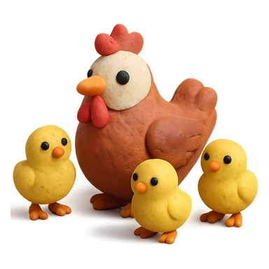 mother hen surrounded by three yellow chicks, playful and cute, matte finish sticker