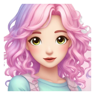 Gorgeous Beautiful Blushing Petite Colorful-Shiny-Pastel-Fairy-Anime-Girl with beautiful gradient pastel hair aesthetic outlined sticker
