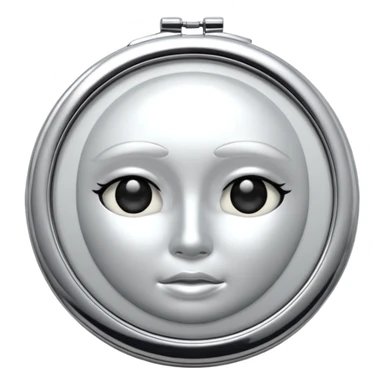 small round compact mirror, shiny reflective face, sticker