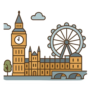flat toon style London cityscape with Big Ben and London Eye sticker