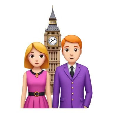 London Big ben with couple facing it keep couple dress colourful pink,purple,orange,black sticker