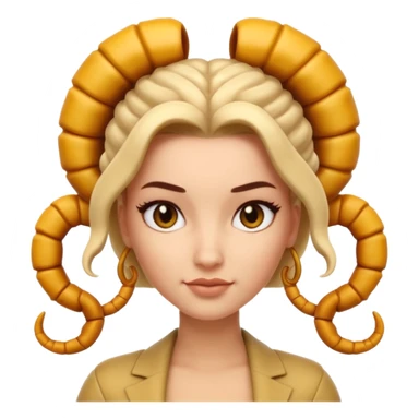3D cartoon woman with a scorpion-shaped hairstyle, confident expression, smooth skin tone, Memoji-style. sticker