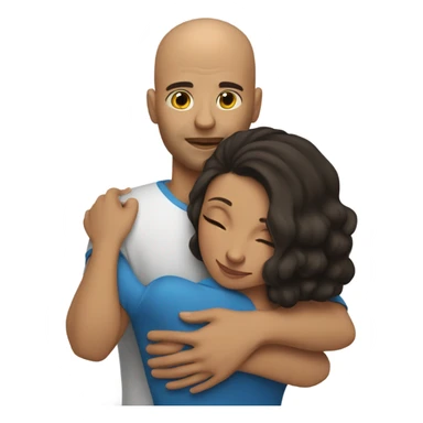 Comforting hug from tall, brunette, Puerto Rican woman to shorter bald male sticker