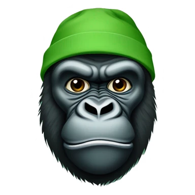 Create an emoji of a gorilla’s face with a determined and fierce expression. Use different shades of green for the entire design, matching the green color palette . The design should be bold and eye-catching sticker