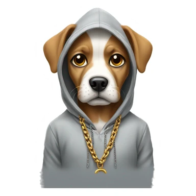 Dog wearing a hoodie with chain sticker
