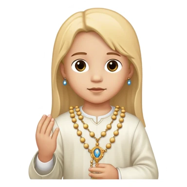 child holding a rosary sticker