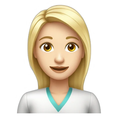 Crea un avatar de medio cuerpo de una nutricionista rubia con ojos grandes y de color gris, cara fina, pelo largo, empieza por ahí y vamos refinando el resultado  sticker