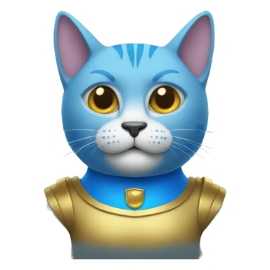  A blue cat with horns and a gold shirt sticker
