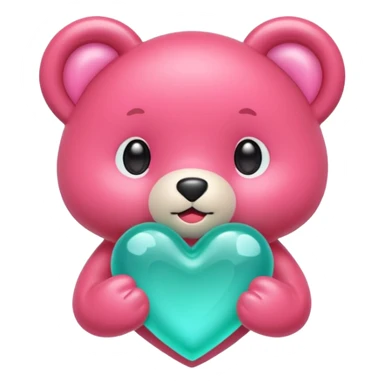 Oso gummy color verde agua  corazón rosa kawaii sticker