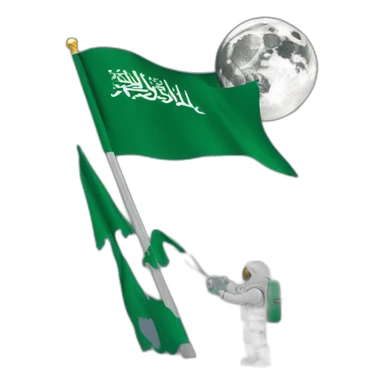 A person places the Saudi flag on the moon sticker