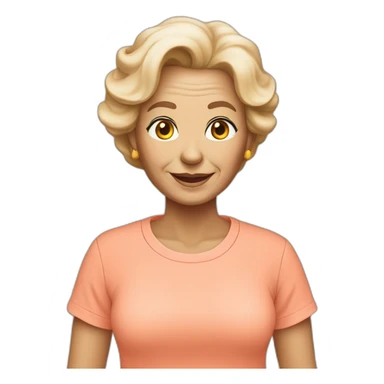 White 63 yrs old woman lihgt hair with a salmon color T-shirt sticker