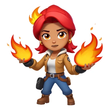 Amber from Brawl Stars as an emoji, with fire effects around her, capturing her dynamic and playful look sticker