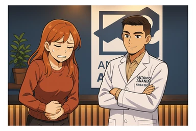 su questo stile fai un manga/webtoon a colori in cui mostri quella parete dietro dello studio con il suo logo e la scritta "ANTONIO ANANIA" SOTTO IL LOGO, LUCE CHE ILLUMINA IL LOGO sticker