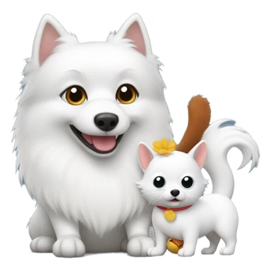 white spitz with a toy squirrel sticker