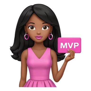 Black barbie, long black  hair, pink dress holding mvp sign  sticker