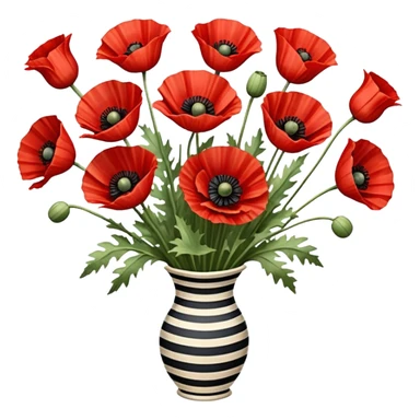 red poppies bouquet, no vase, but covered with beautiful stripe sticker