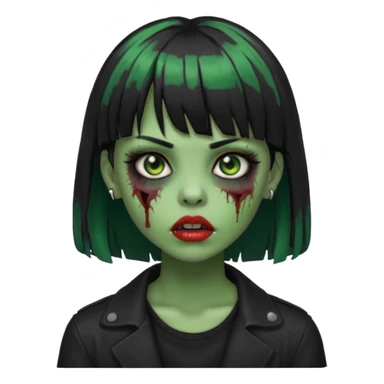 garota zumbi(cor de pele verde), com cabelos pretos e franja, roupa preta e com piercing na boca  sticker