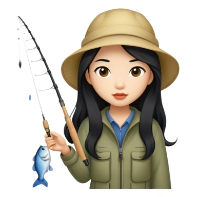 asian girl with long black hair fishing sticker